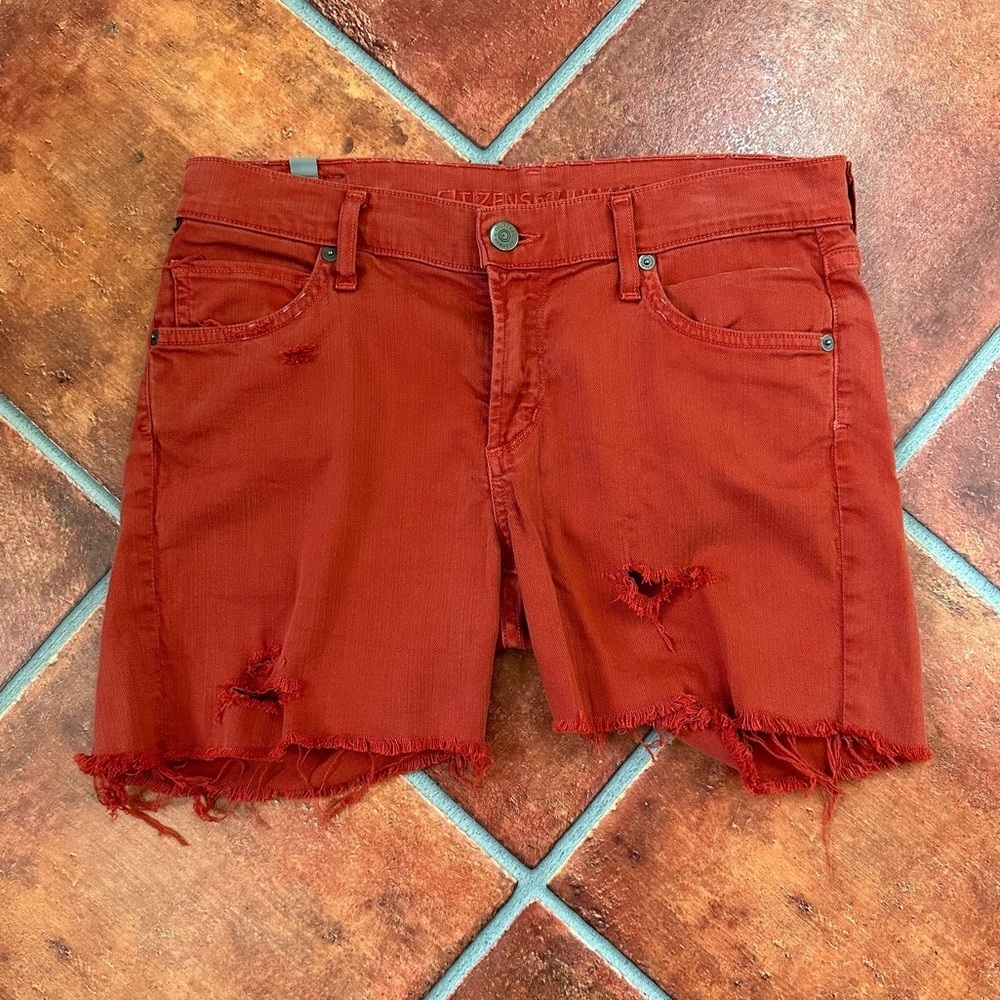 Citizens Of Humanity Red Distressed Women Shorts